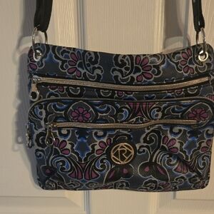 Relic Black and Blue Floral Shoulder Crossbody .Bag 9" X 11"